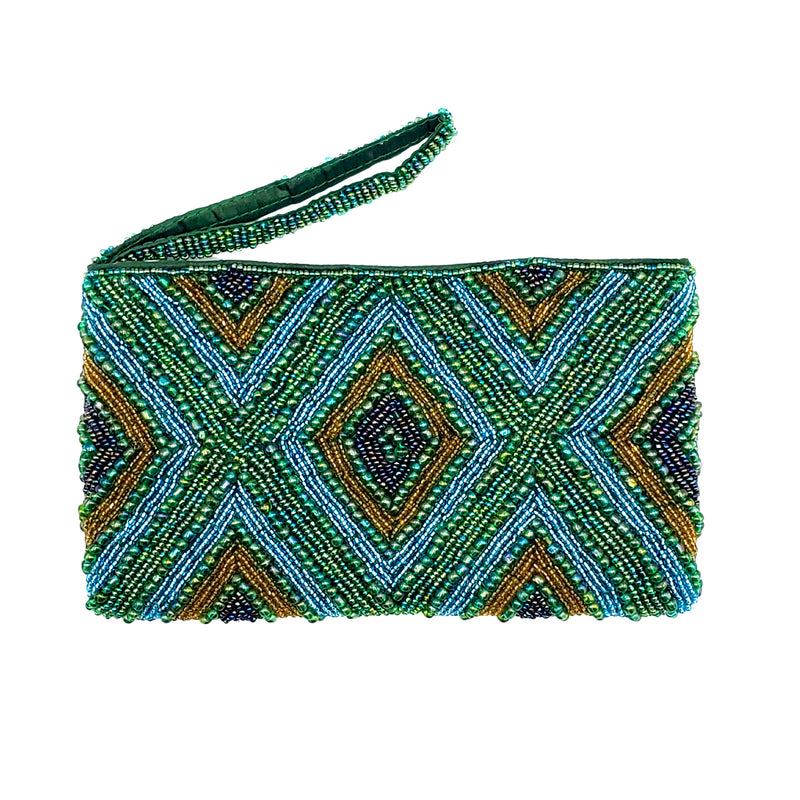 Almasi Green Beaded Clutch