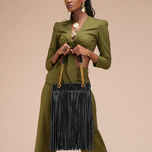 Harakati Fringe Tote - Black