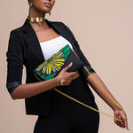 Kadogo Clutch - Black Base with Green-Yellow Ankara Flap