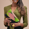 Kadogo Clutch - Black Base with Pink-Green Ankara Flap