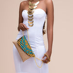Kadogo Clutch - Tan base with Aqua-Orange Ankara Flap
