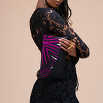 Kadogo Clutch - Black Base with Purple-Black Ankara Flap