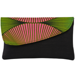 Kadogo Clutch - Black Base with Pink-Green Ankara Flap