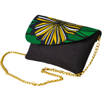 Kadogo Clutch - Black Base with Green-Yellow Ankara Flap